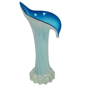 Jack in the Pulpit Vintage Glass Vase Blue White Calla Lily Swirl Art Deco Style